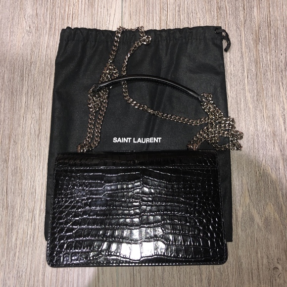 Saint Laurent Sunset Black Crocodile Chain Wallet - Picture 5 of 8